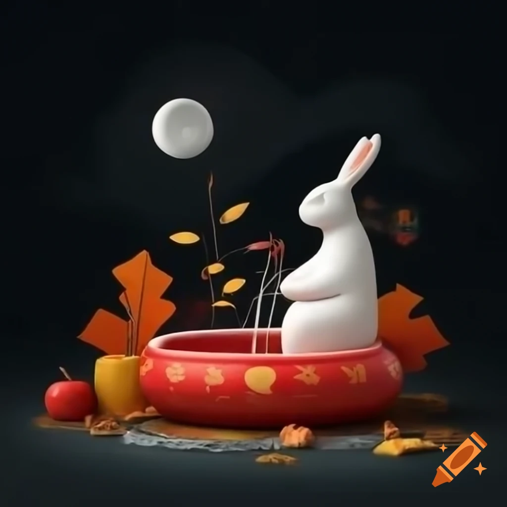 Mid-Autumn Festival composition with moon and rabbit, Chinese and Italian text