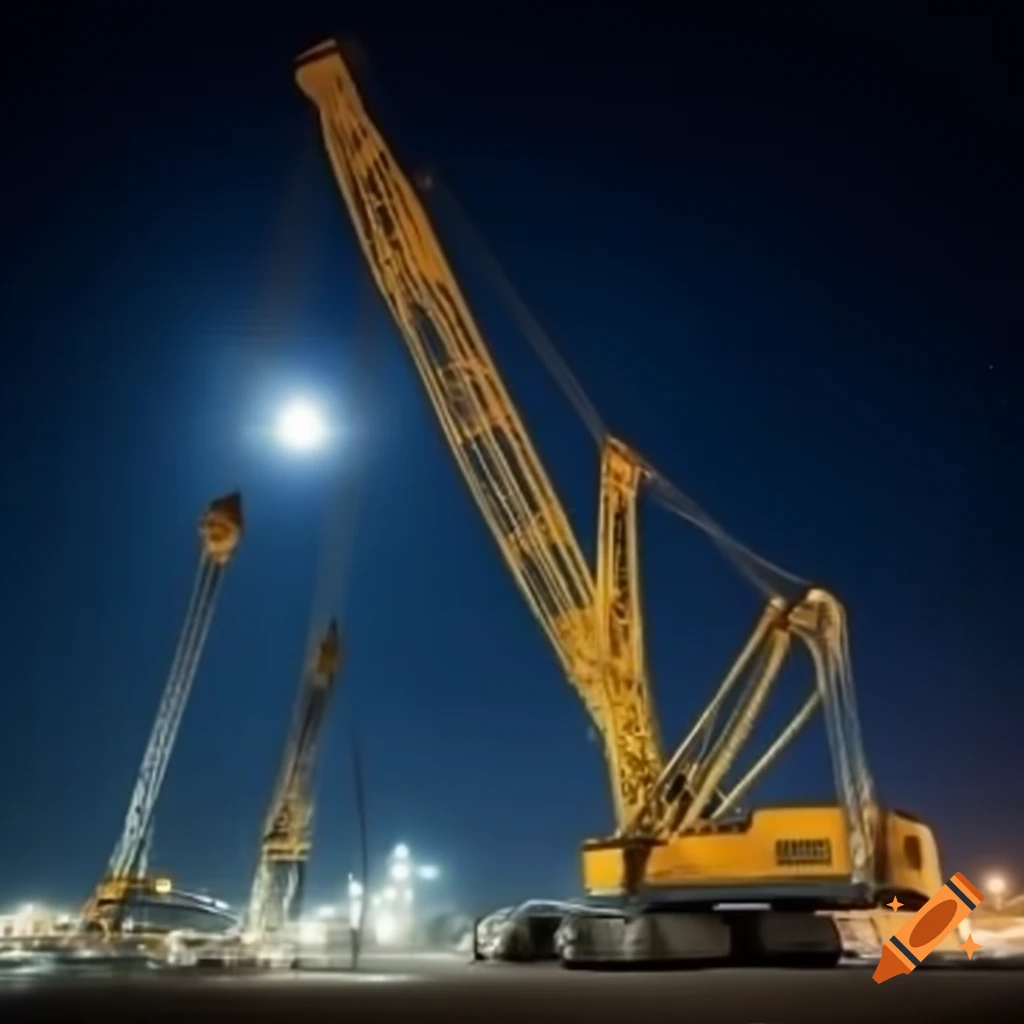 Crane working at night with moon in the background