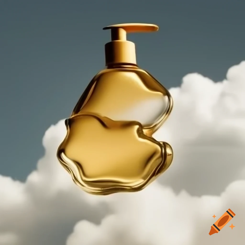 Clear glass body wash bottle in cloud shape with gold top