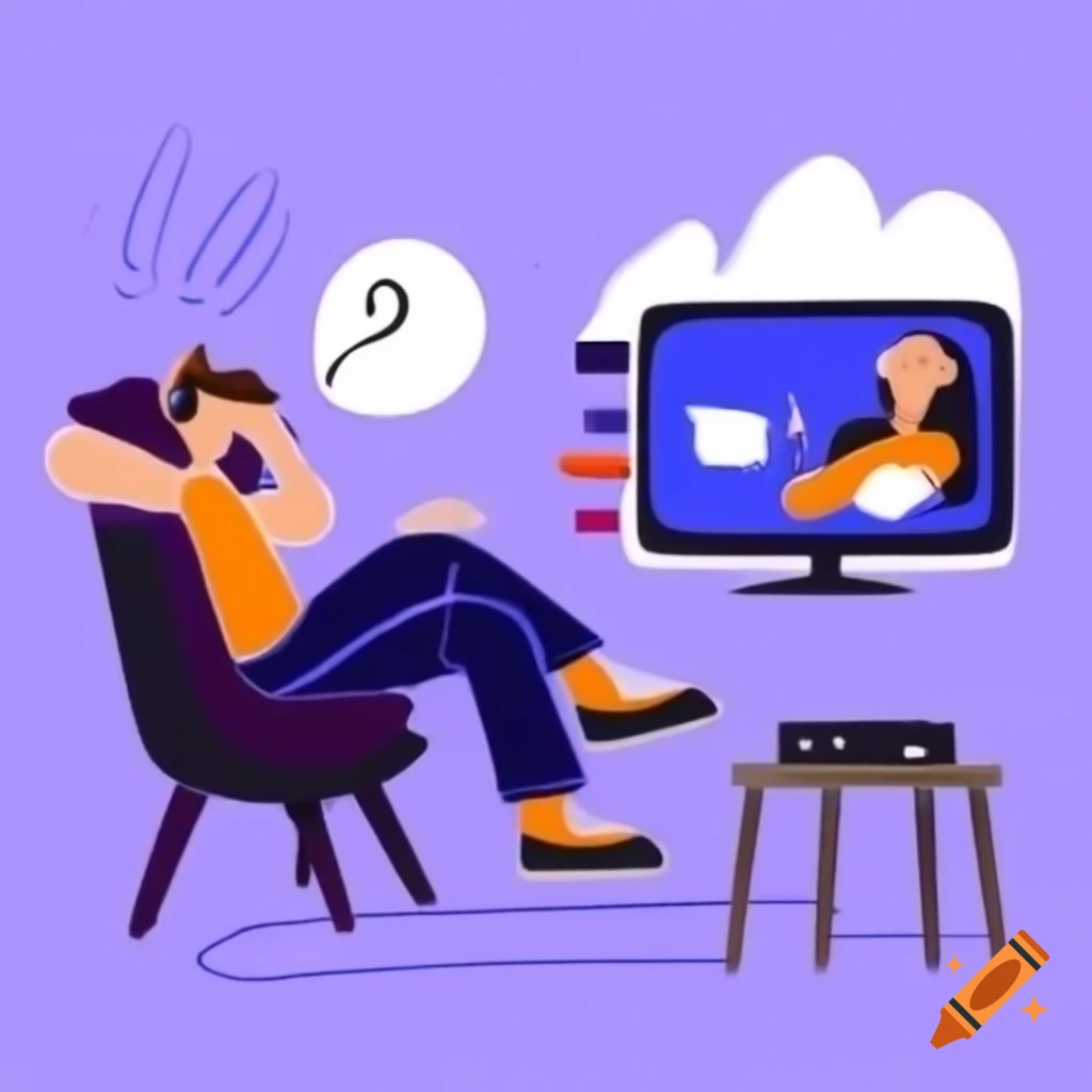 Person trying to relax while surrounded by exaggerated work habits, illustration