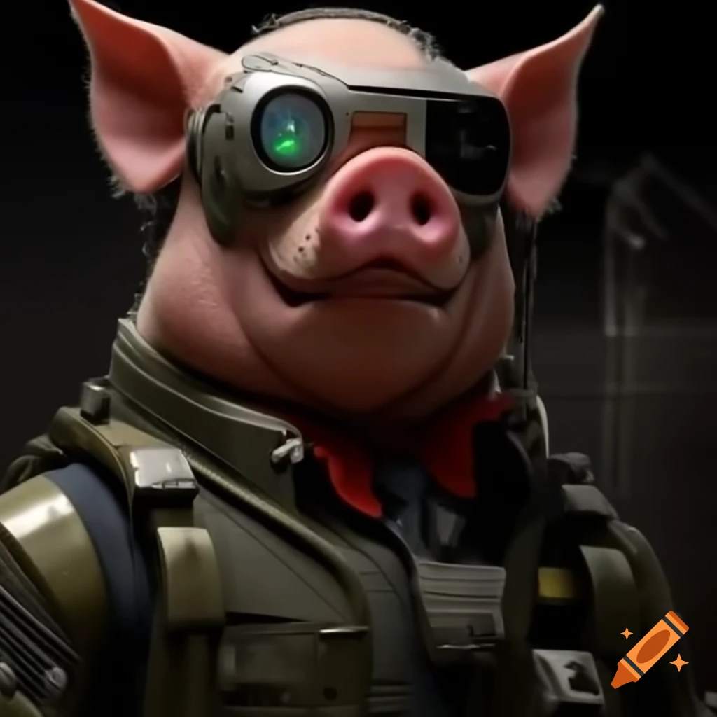 Pig character representing mafia chief in cyber surveillance theme with 'Pig Brother is Watching You' text