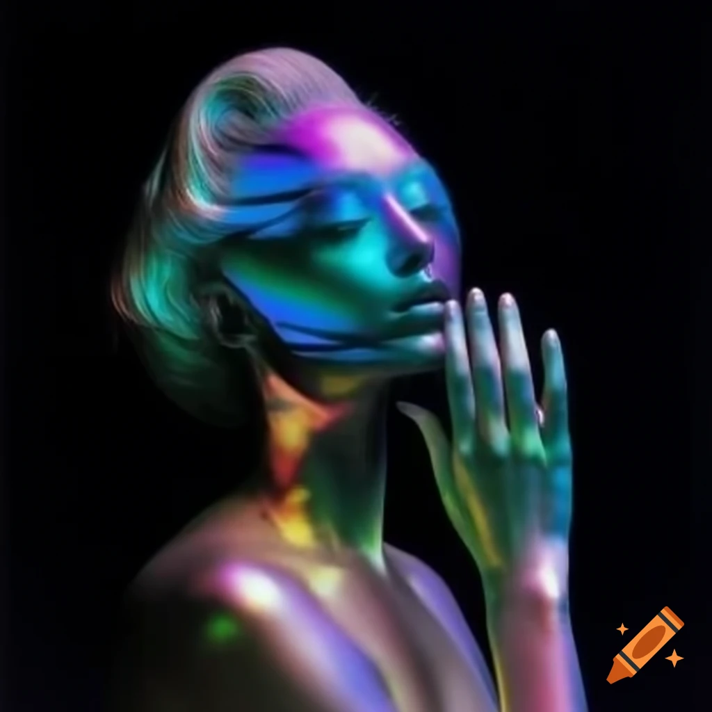 Pop surreal photography featuring iridescent glass statue