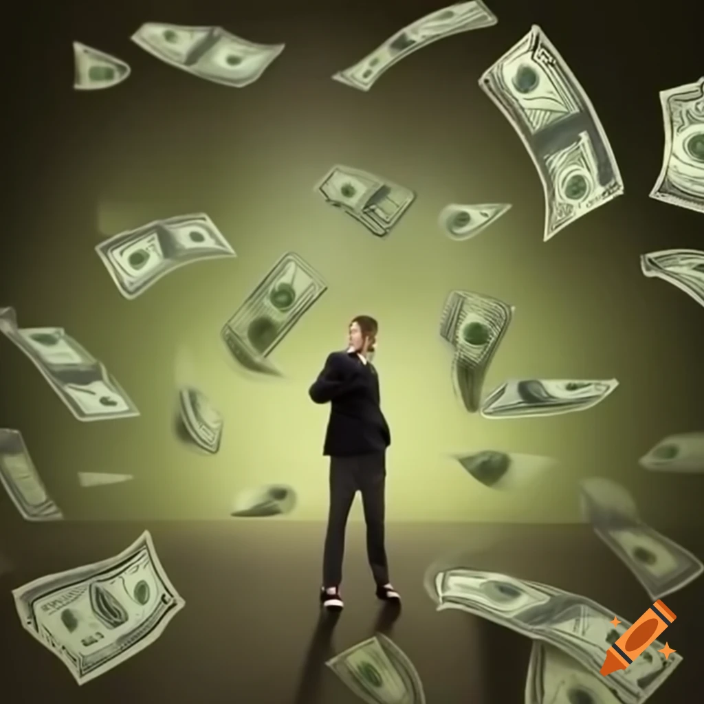 Group of people surrounded by piles of money