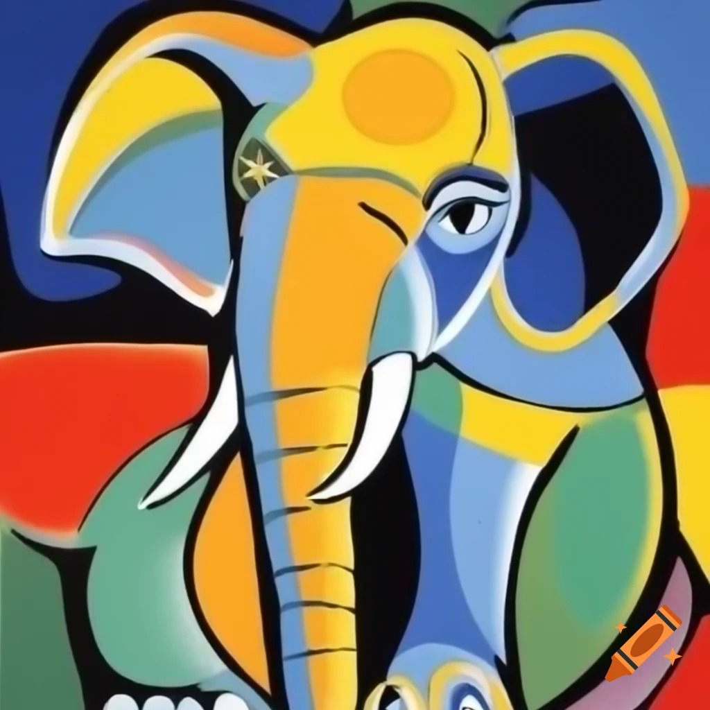 Pablo Picasso painting an elephant
