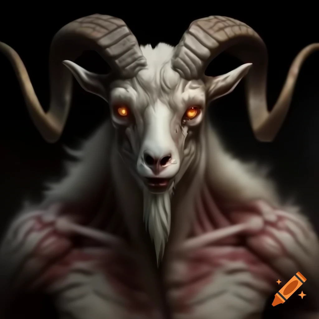 Realistic oil painting of a goat-headed demon with large horns