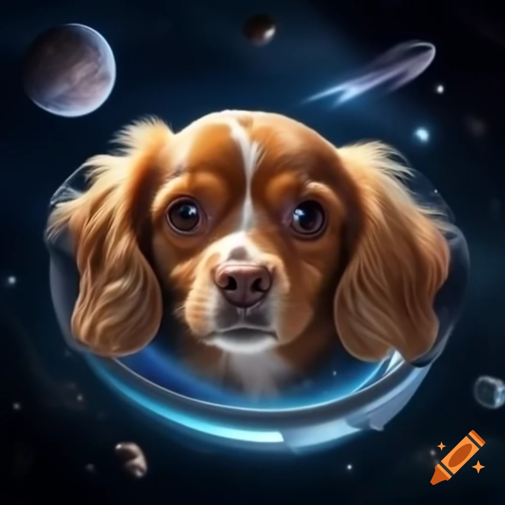 Dog floating in space