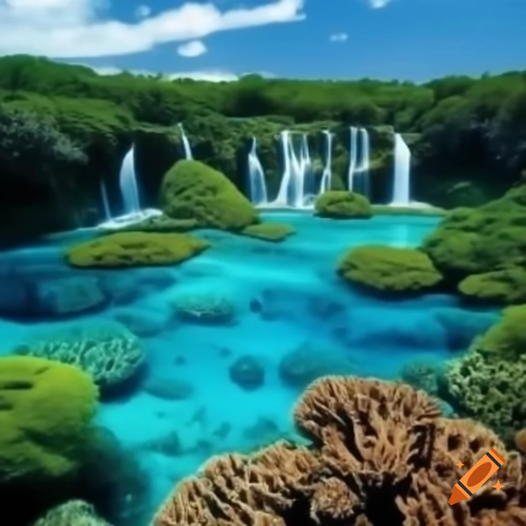 Rivers and waterfalls flowing into vibrant coral reef