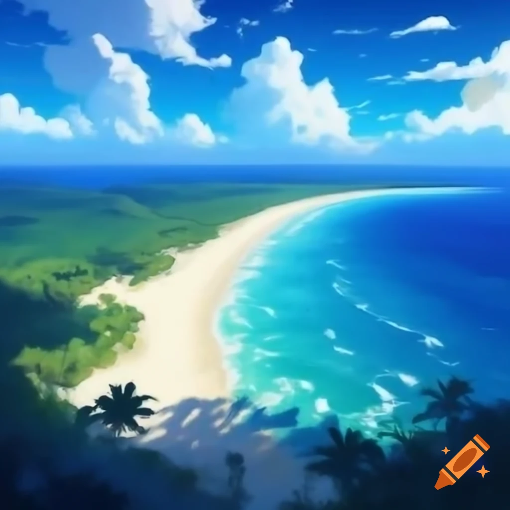 Painting of sandy beach and ocean waves