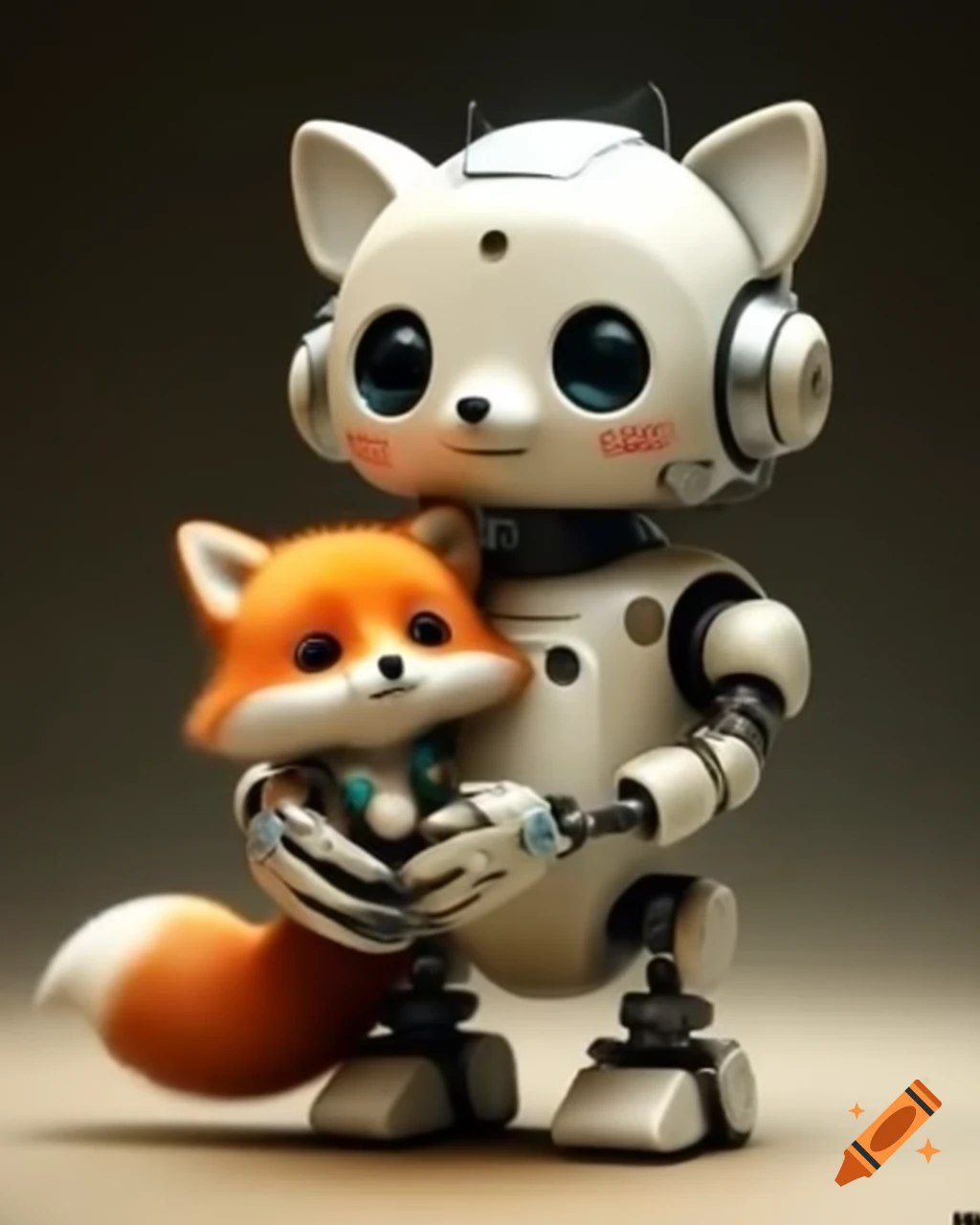 Strong robot holding cute kawaii fox