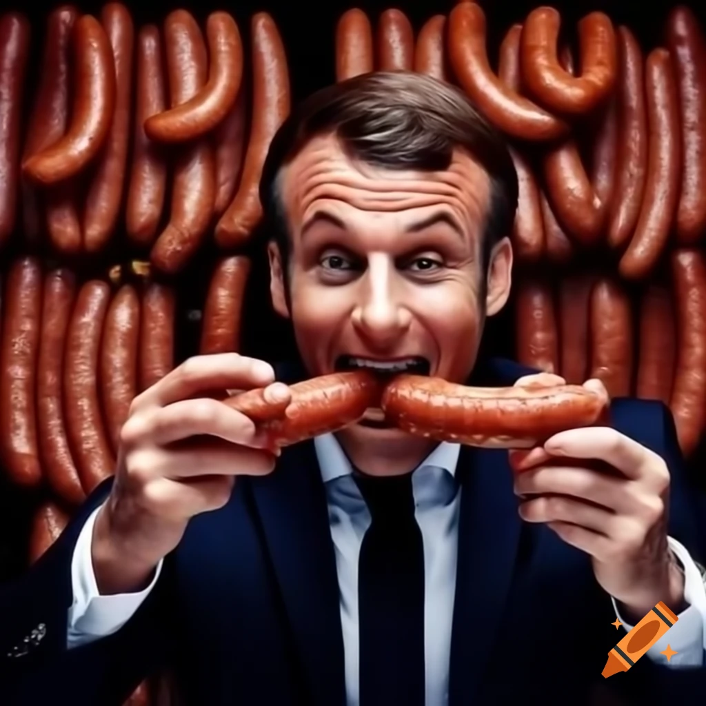 Emmanuel Macron enjoying a variety of sausages
