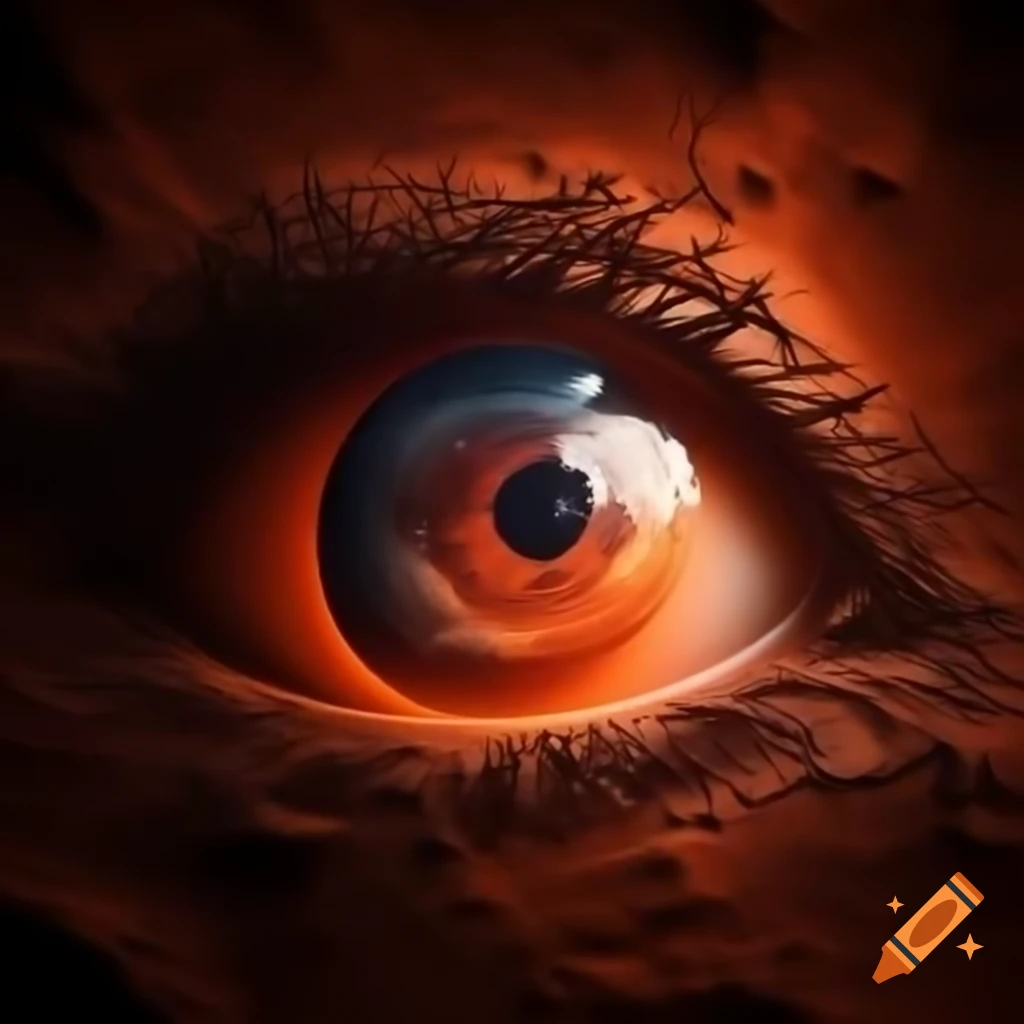 Close-up of eyes with rust red brown shades resembling planet Mars