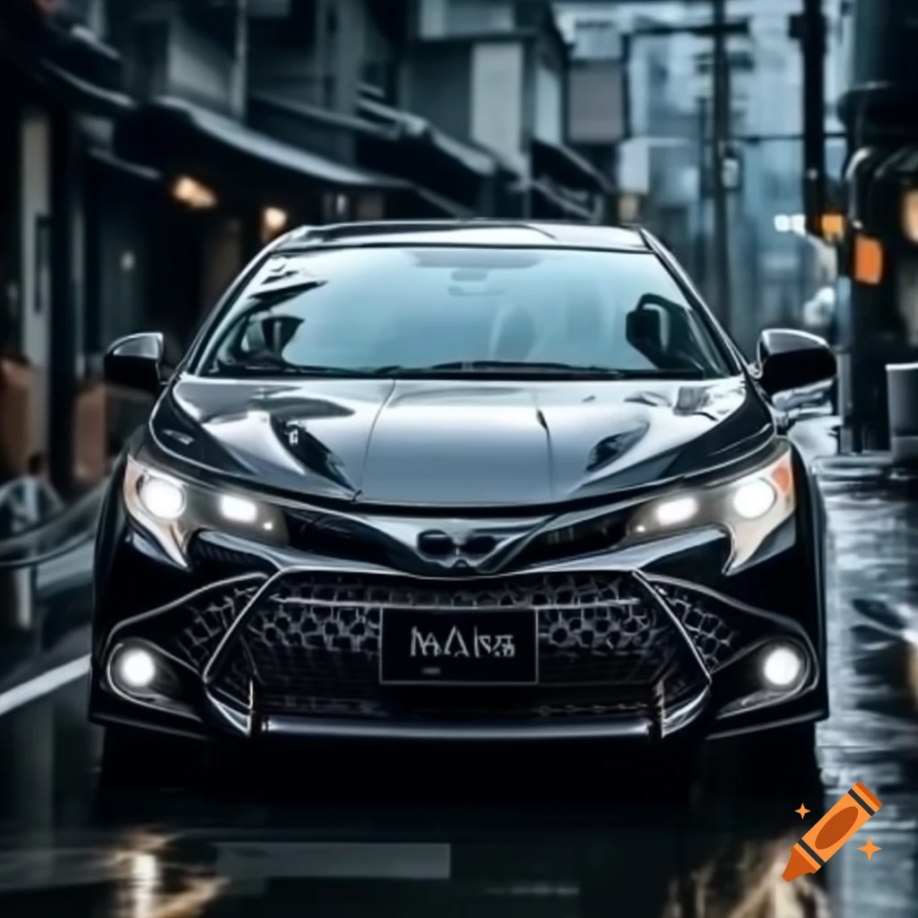 Toyota Corolla parked in rain on Tokyo street