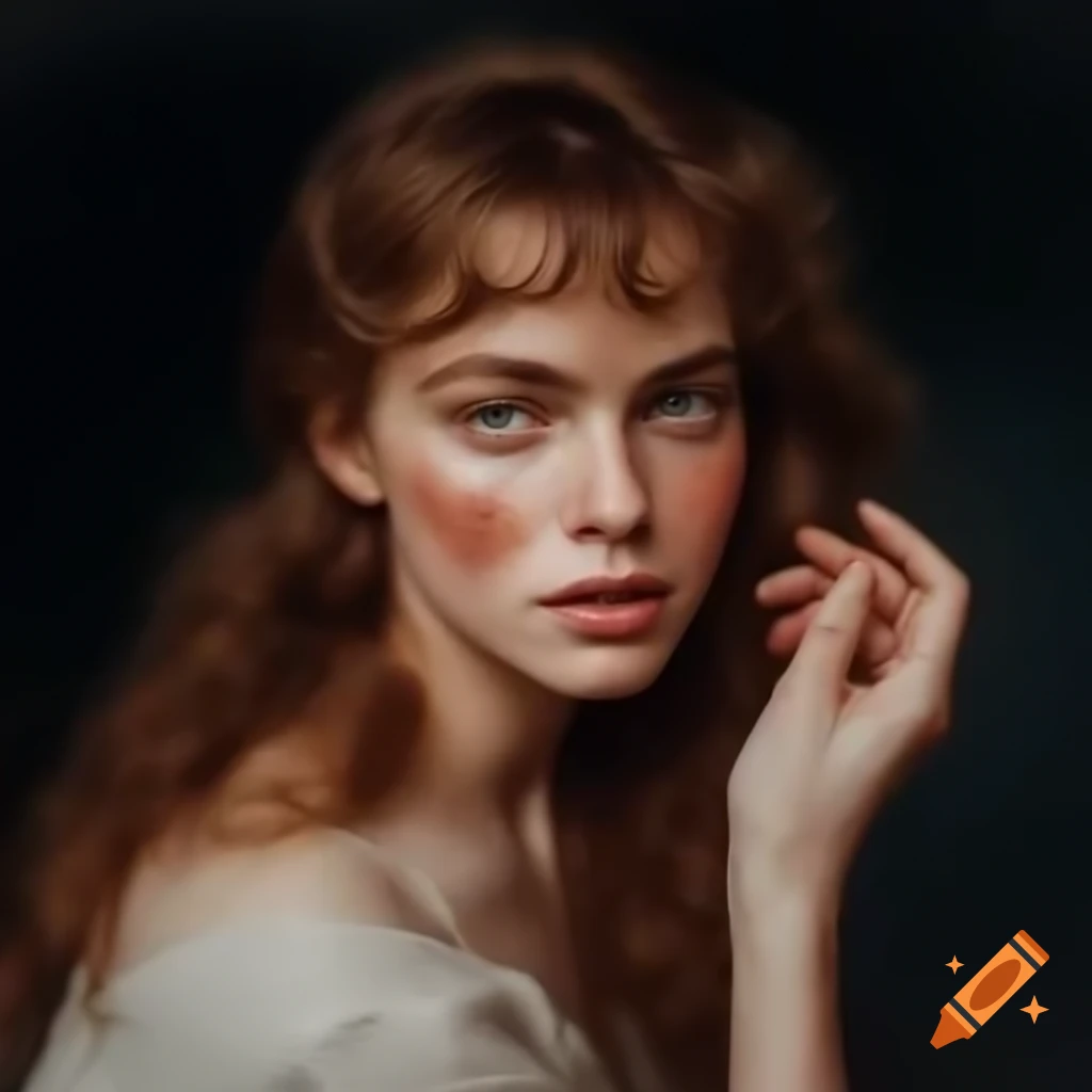 Portrait of young woman in renaissance dress in profile with serene