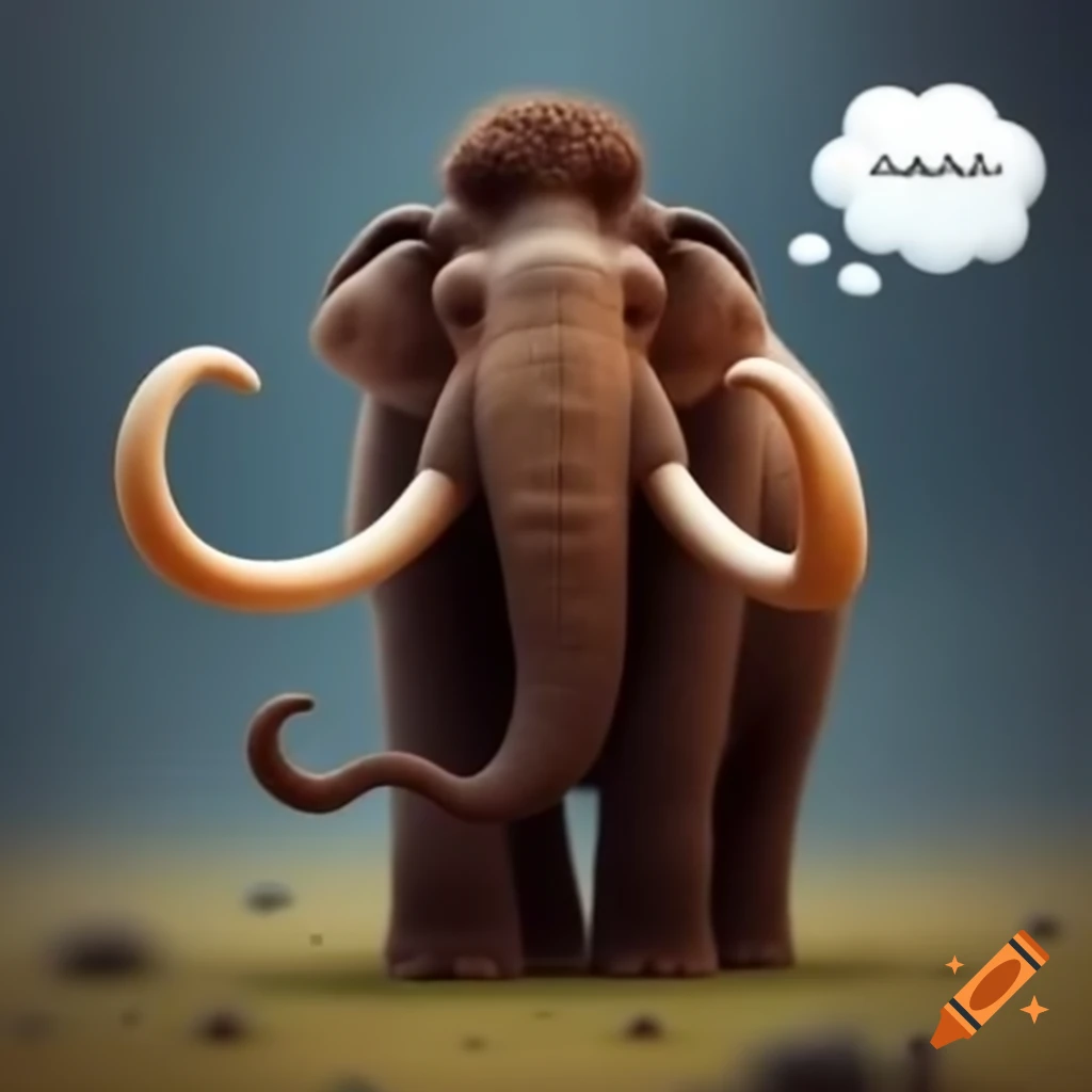 Mammoth with head uplifted and thought bubble