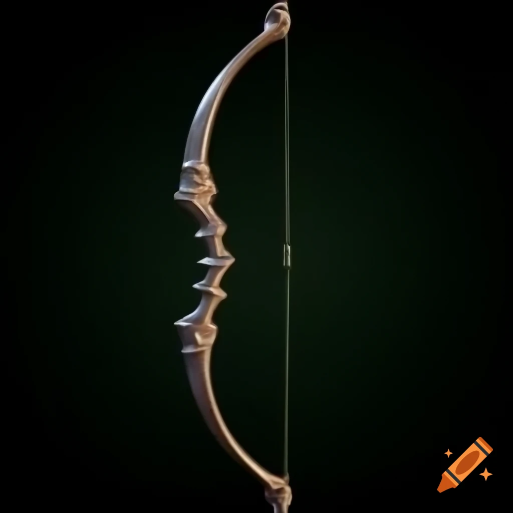 Steampunk longbow made from rare metals with runic carvings