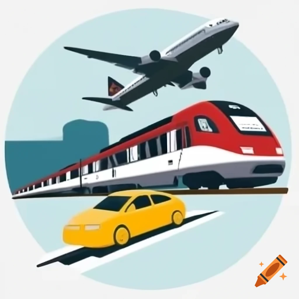Graphic Design Featuring Airplane Train And Car On Craiyon