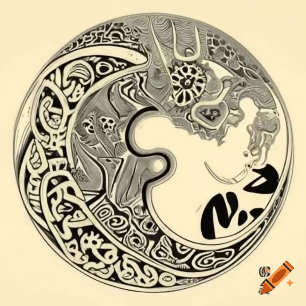Psychedelic Celtic art featuring monsters and myths, inspired by Carl Jung and Tolkien