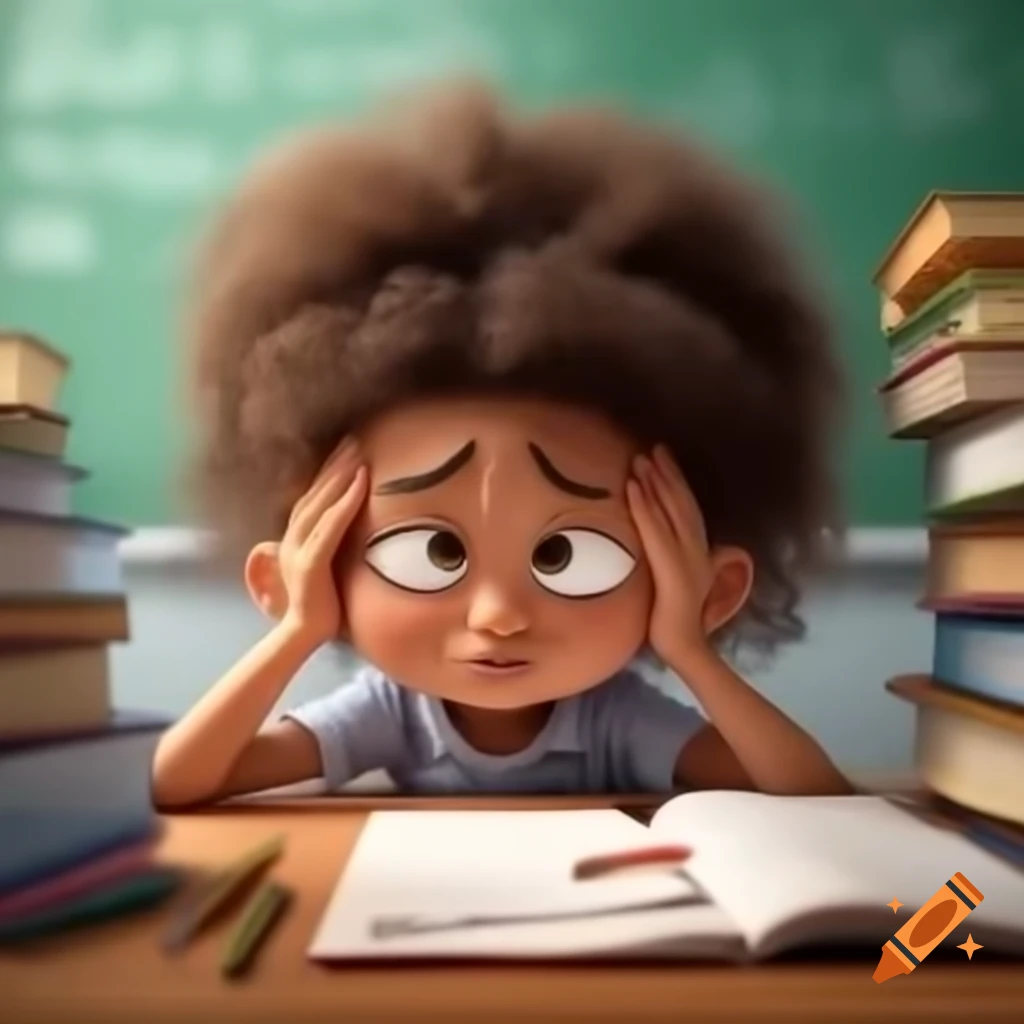 Girl studying in a stressed manner