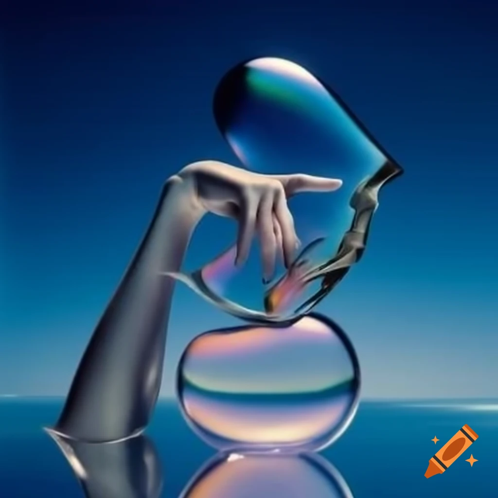 Iridescent glass statue in pop surrealism 2000's photography