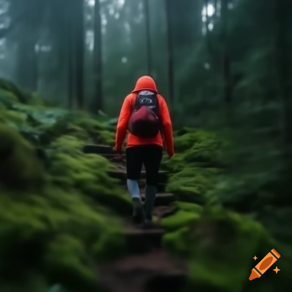 Sweaty hiker resting on trail after intense hike
