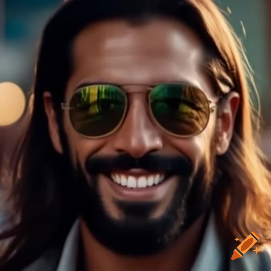 Hispanic man with long hair wearing sunglasses