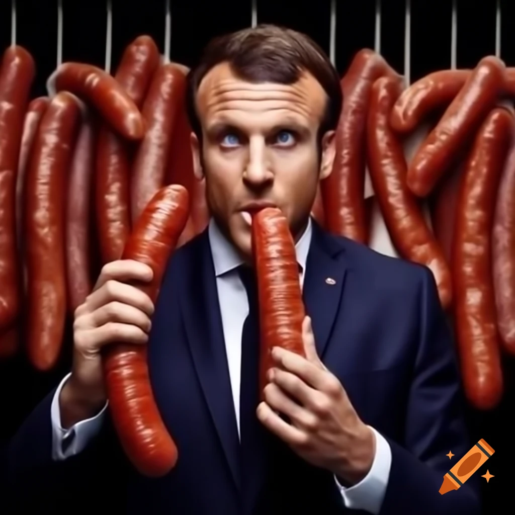 Emmanuel Macron enjoying a variety of sausages