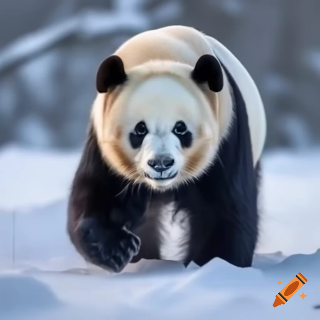 Panda bear playing in the snow