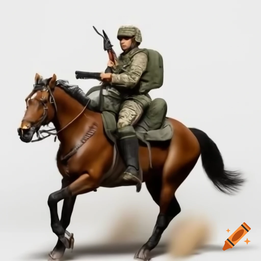 Soldier on horseback holding weapon against white background