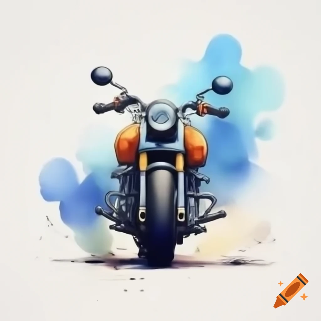 Cartoon motorcycle design on white background in watercolor style