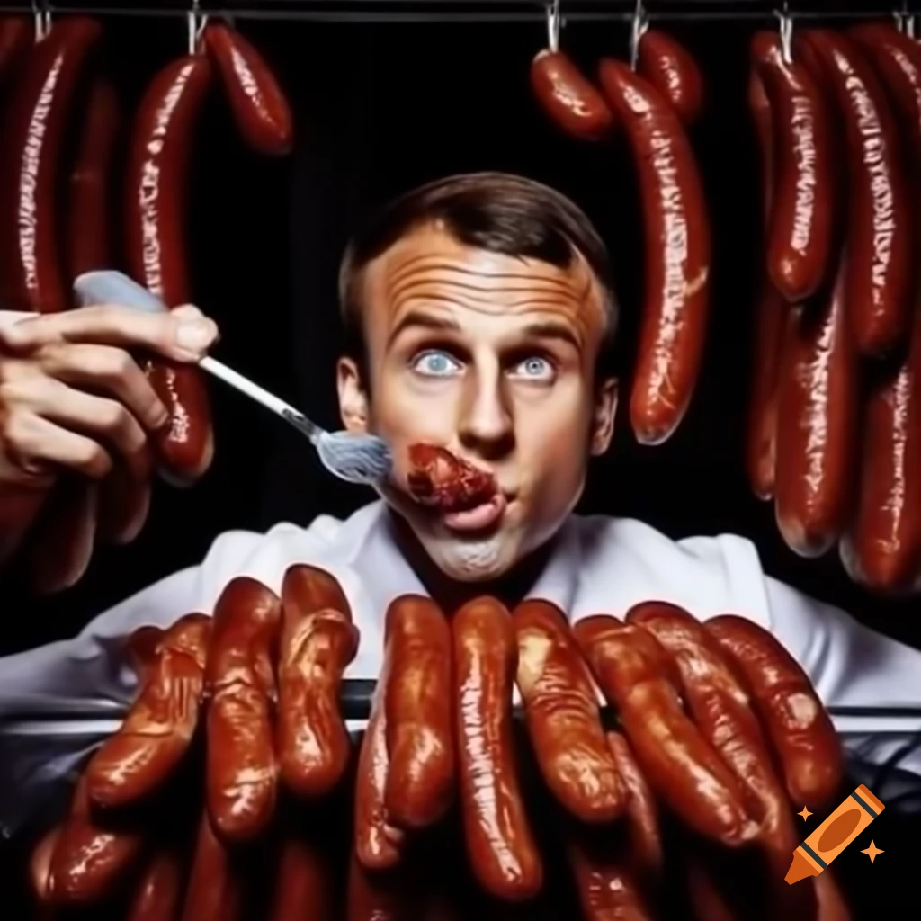 Emmanuel Macron enjoying a variety of sausages