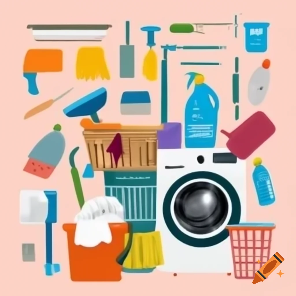 Realistic depiction of an adult ironing clothes in organized laundry