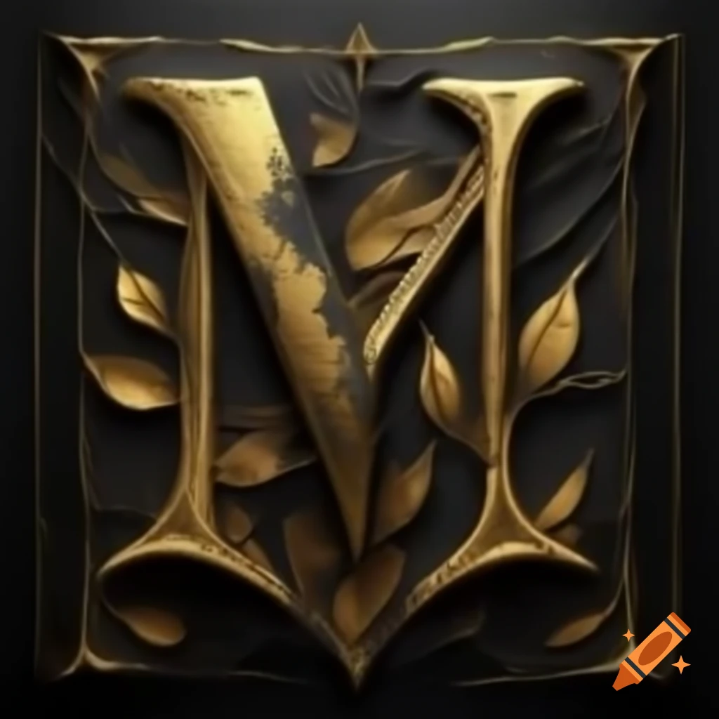 Medieval illuminated letter M with gold leaf and black ink