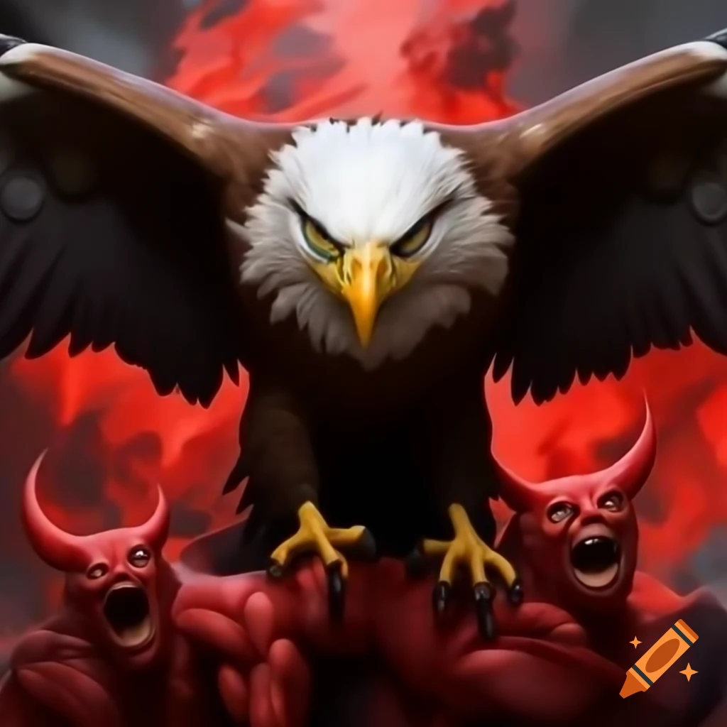 Eagle attacking red devil in dynamic scene