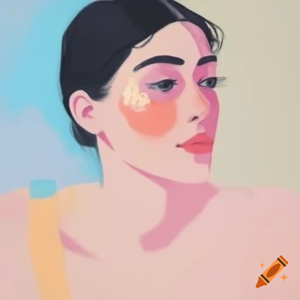 Minimalist portrait of a woman with large eyes in pastel colors, abstract background, oil painting