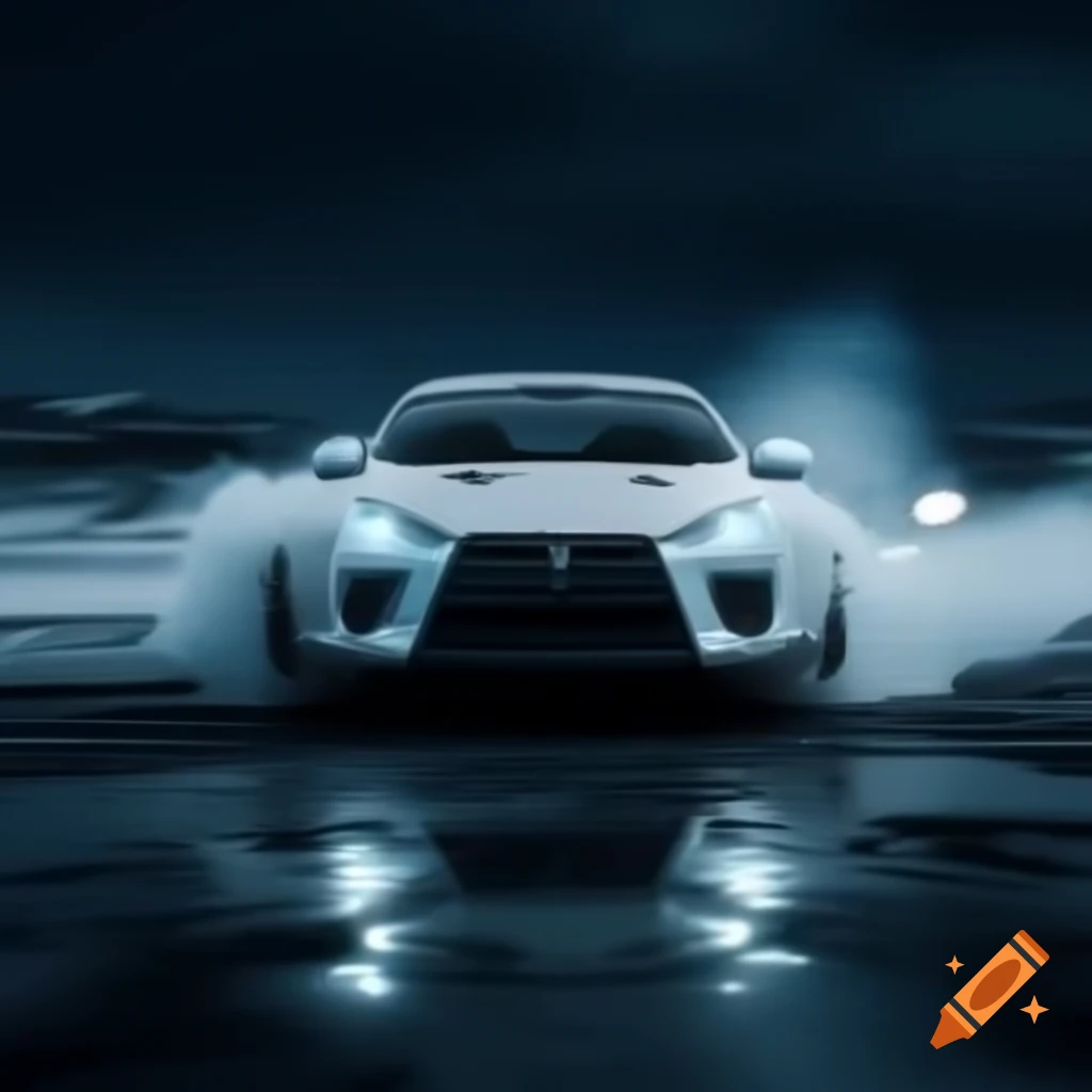 Futuristic Mitsubishi Eclipse 2012 drifting in frozen wasteland at night