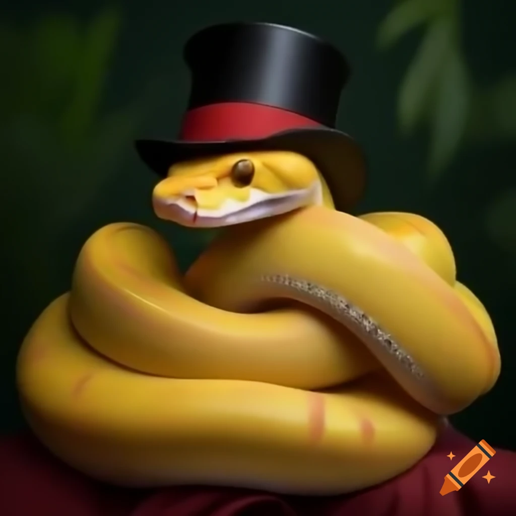 Albino boa constrictor wearing a top hat