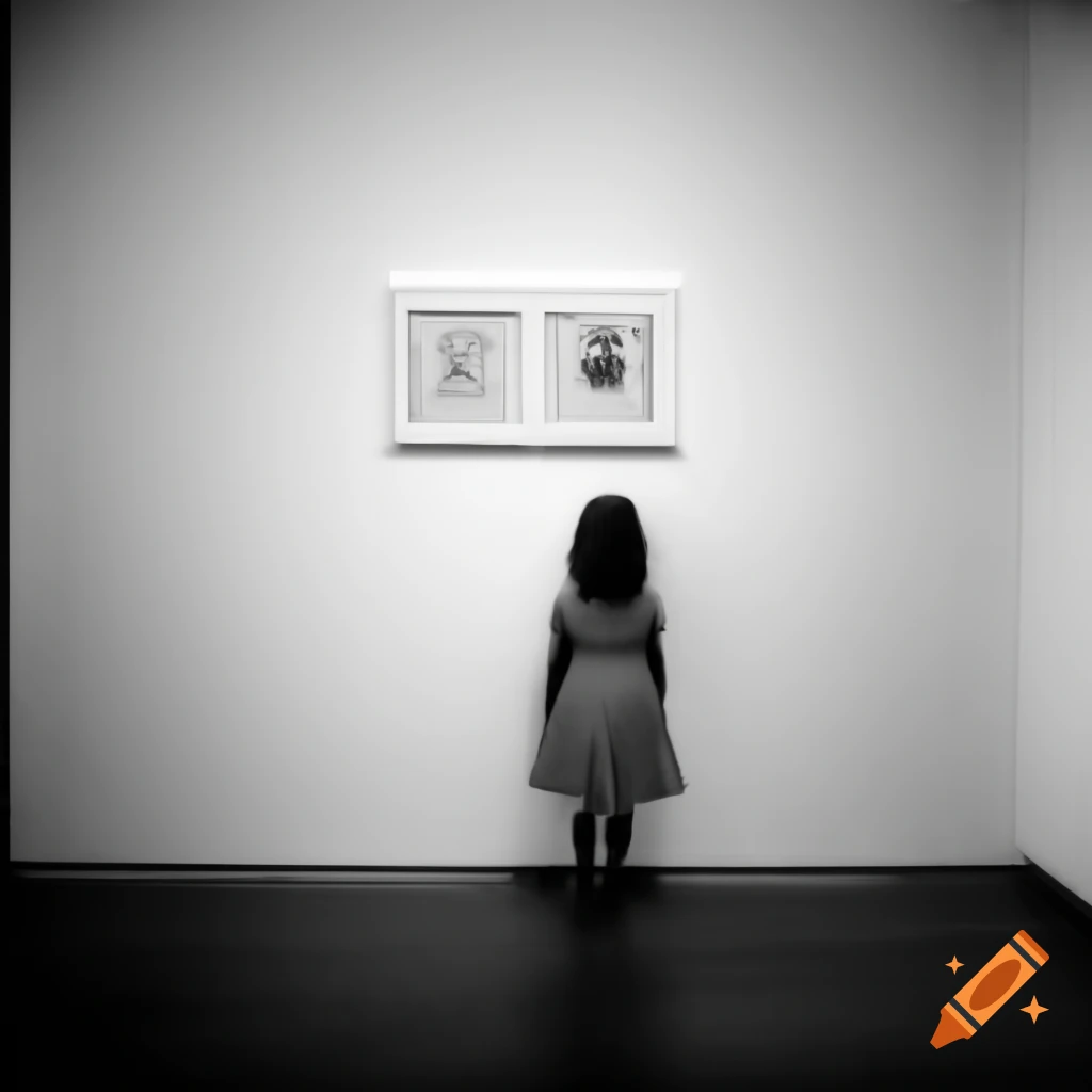 Girl admiring artwork in a museum with white walls