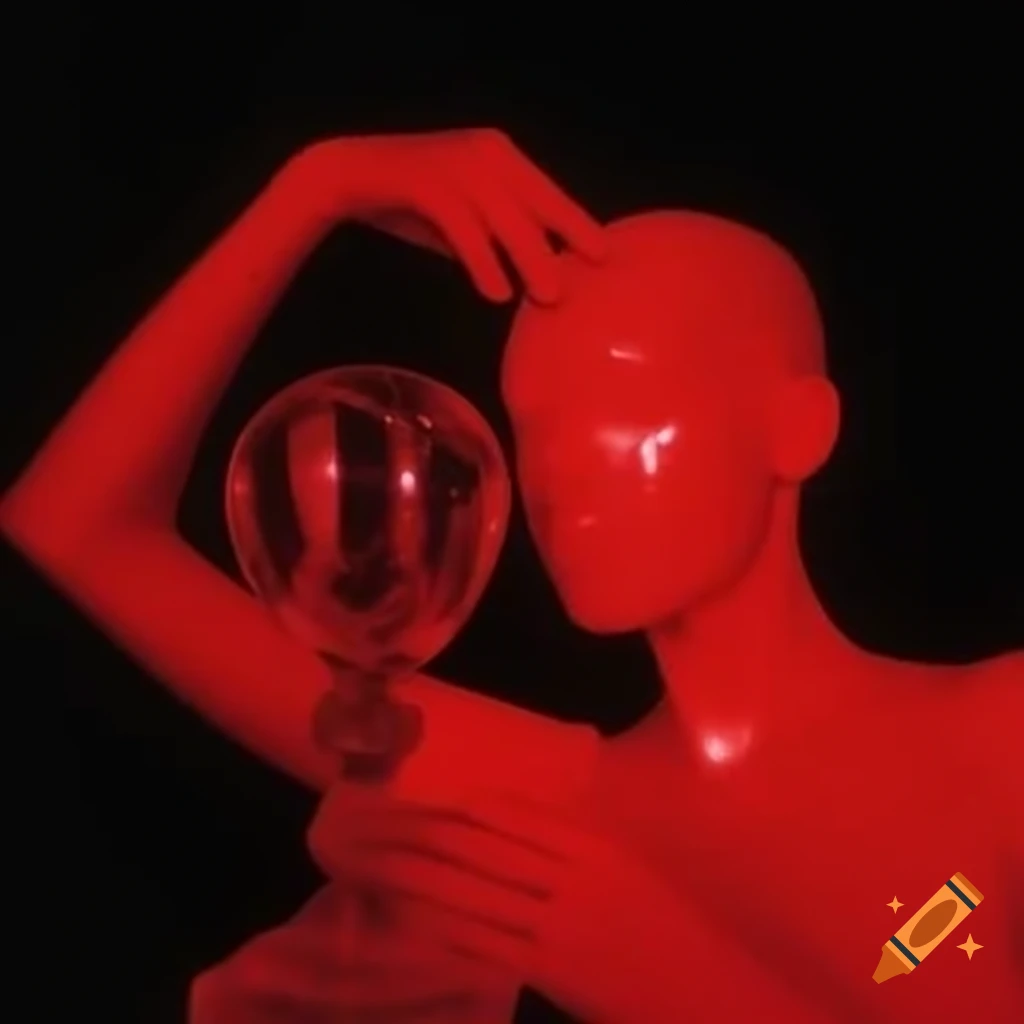 Pop surreal photography featuring red glass statue