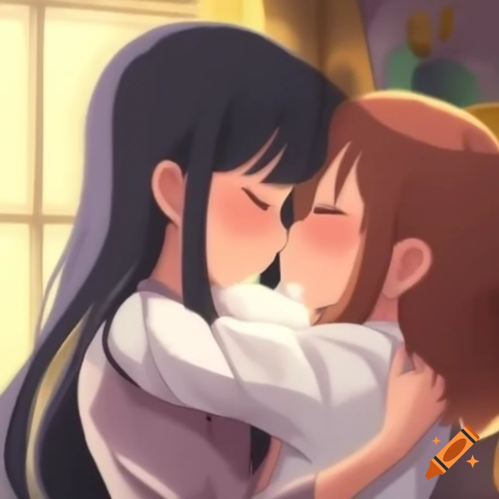 Anime girls embracing in a warm and friendly scene