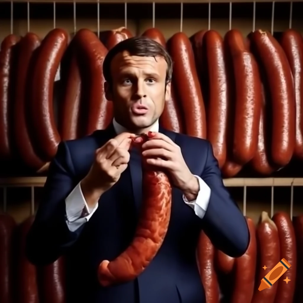 Emmanuel Macron enjoying a variety of sausages