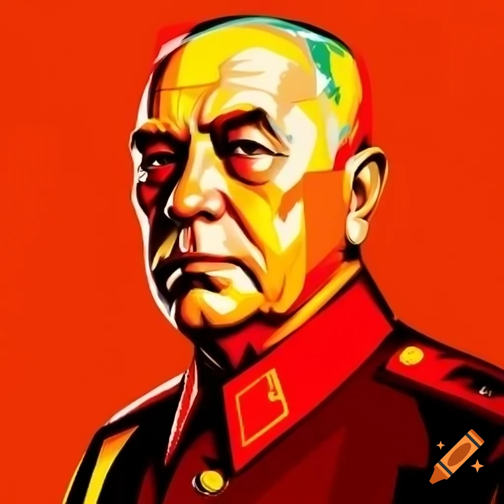 Soviet-style propaganda poster featuring architect in bright red and orange colors