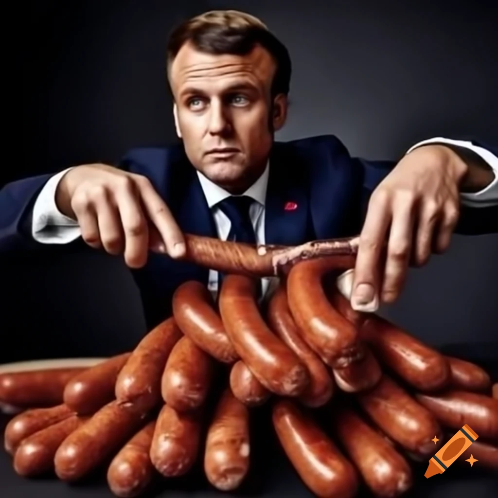 Emmanuel Macron enjoying a variety of sausages