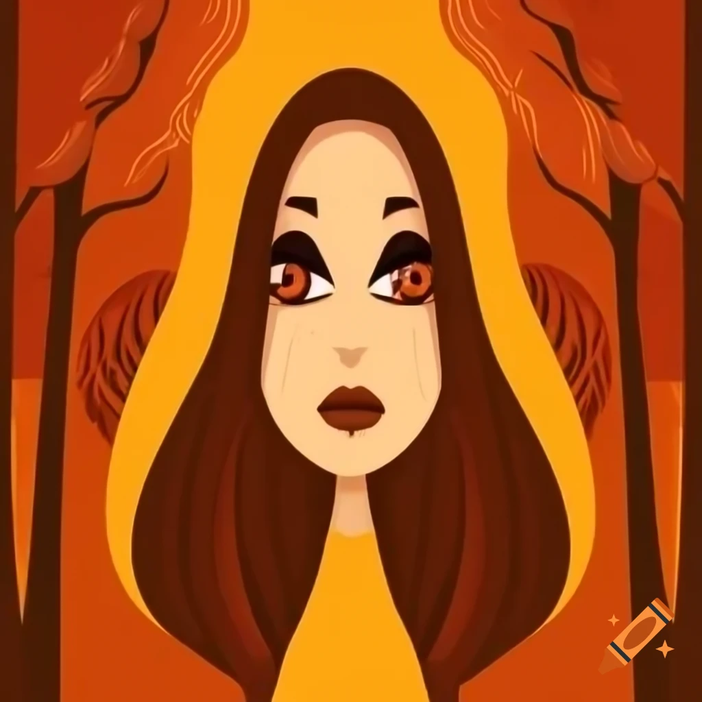 Beautiful lady with big eyes in autumn forest