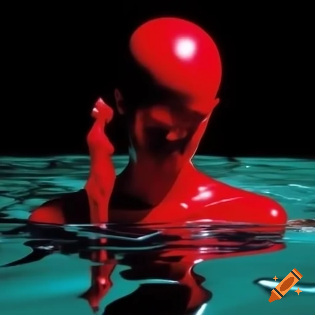 Pop surreal photography featuring red glass statue