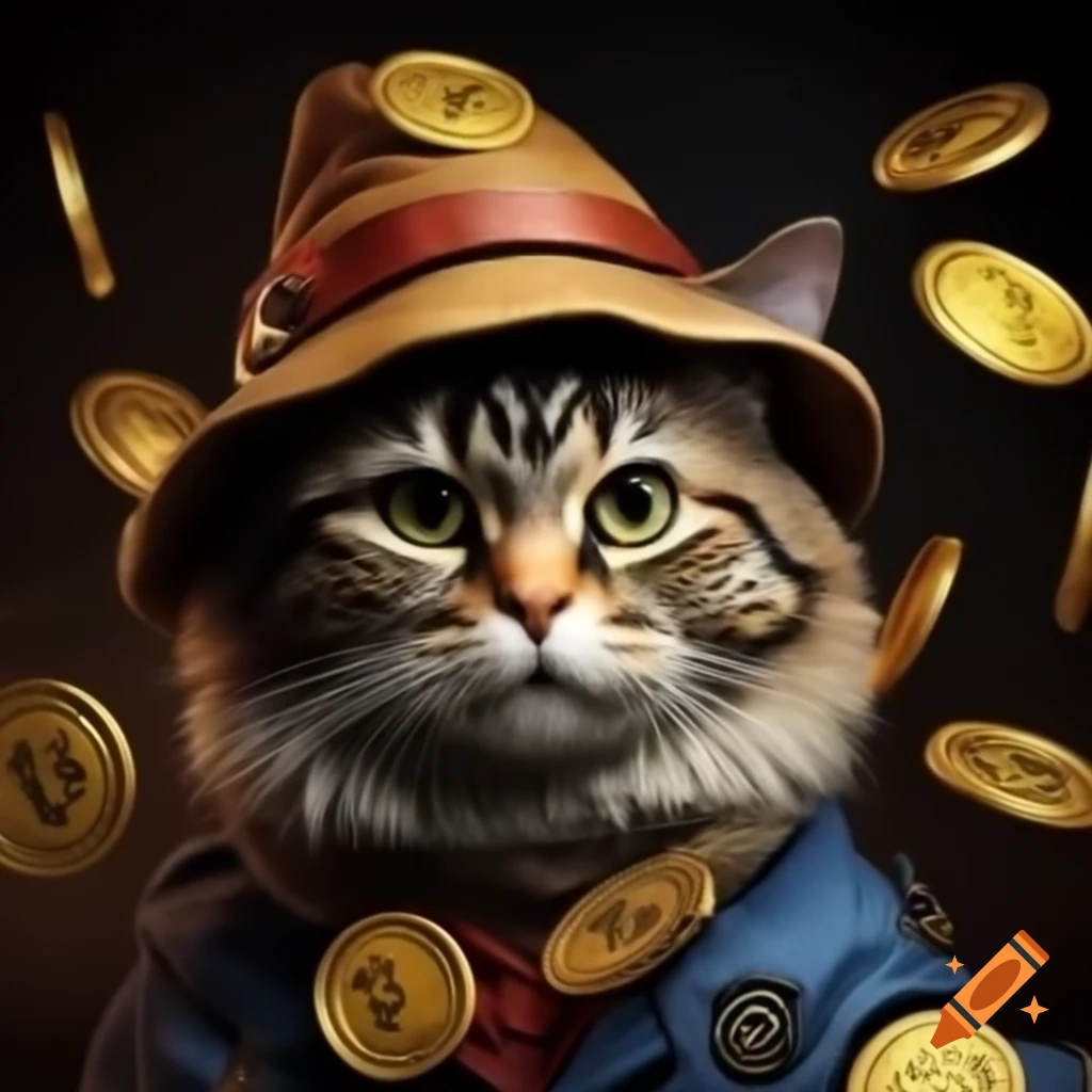 Cat wearing a hat inspired by cryptocurrency themes