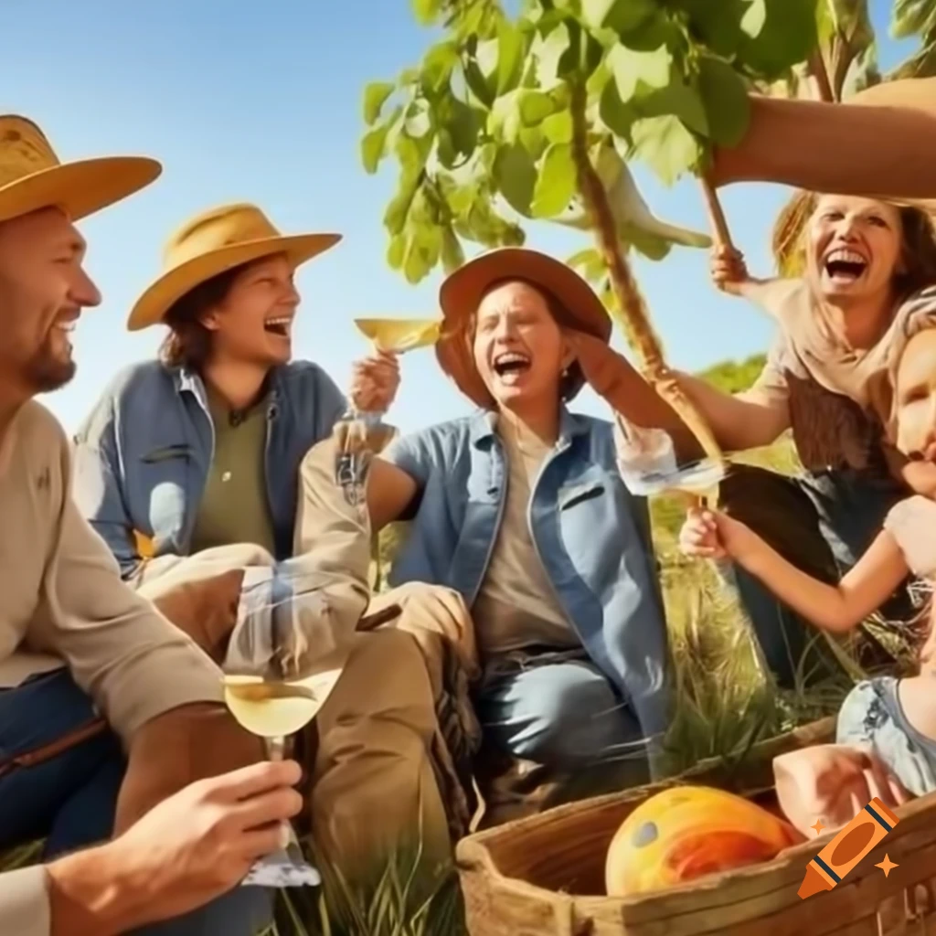 adults-enjoying-wine-on-harvest-day-with-children-playing-in-background