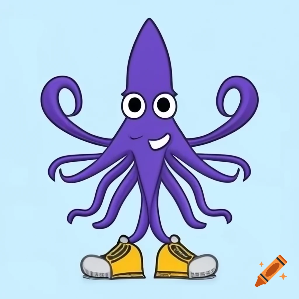Whimsical squid in vintage radio station styled like classic Warner