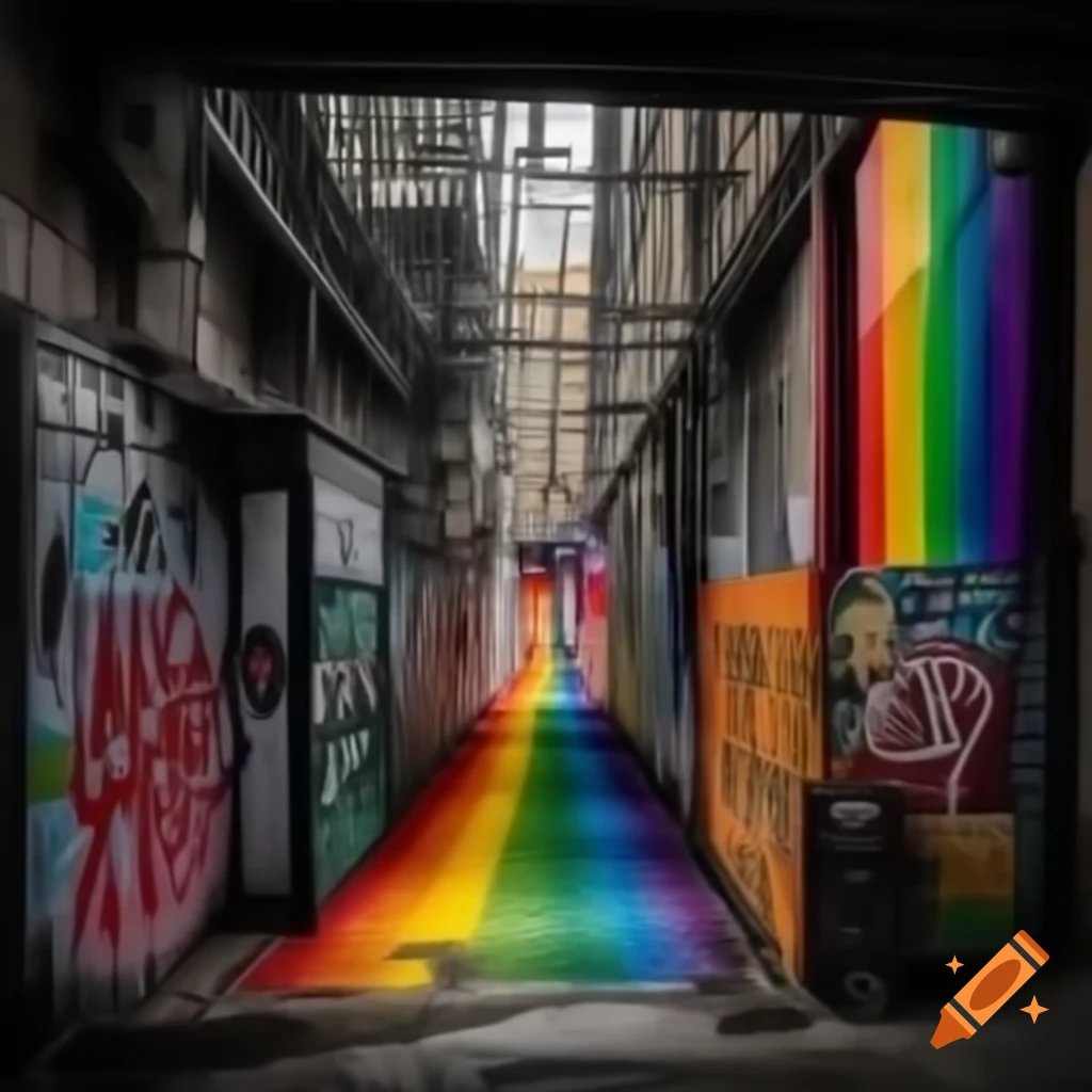 Colorful city ghetto featuring vibrant graffiti art