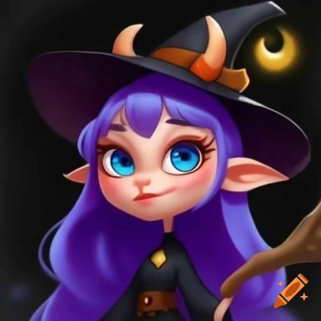 Caricature of mystic young lady with cow ears, witchy sorceress painting