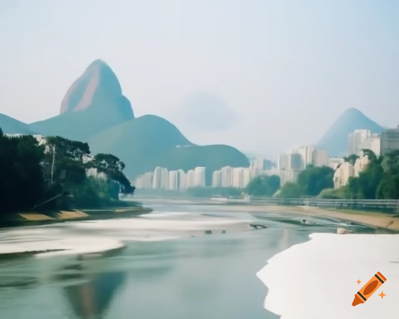 Rio de Janeiro landscape with large trees and frozen rivers